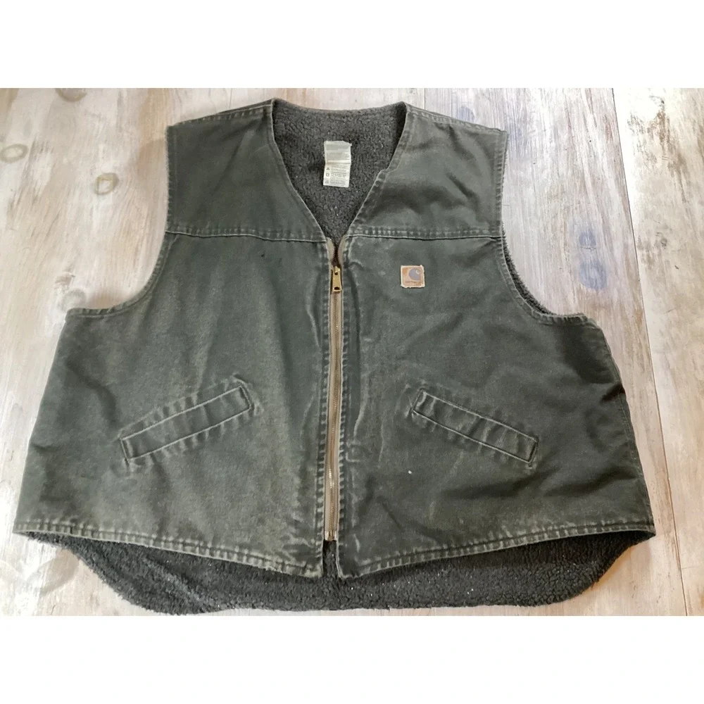 Vintage Carhartt Vest Sherpa Lined Workwear Utility Outdoor Sleeveless Jacket‎
